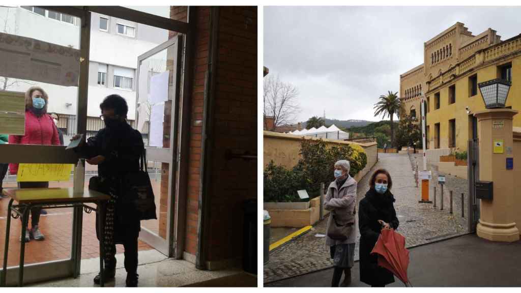 Entradas de la escuela Ferrer i Guàrdia en Ciutat Meridiana (izquierda) y Sagrat Cor de Sarrià (derecha) / G.A