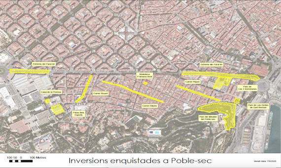 Mapa de las inversiones enquistadas del Poble-sec elaborado por la asociación vecinal / CEDIDA