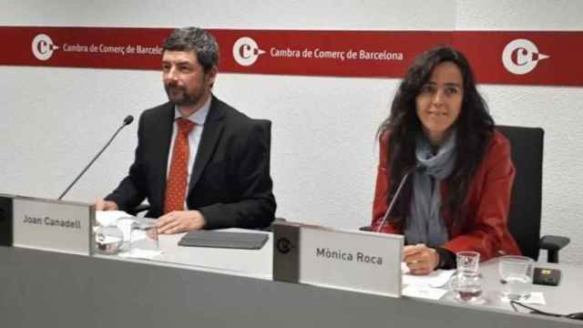 Joan Canadell y Mònica Roca en la Cambra de Comerç / EUROPA PRESS