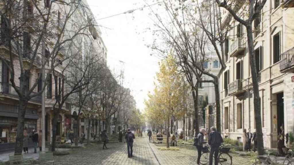 Imagen futura de la calle de Consell de Cent que será transformada como superilla / AYUNTAMIENTO DE BARCELONA