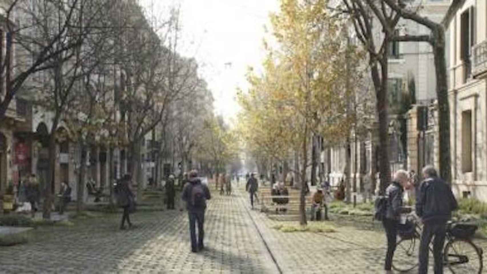 Imagen futura de la calle de Consell de Cent que será transformada como superilla / AYUNTAMIENTO DE BARCELONA