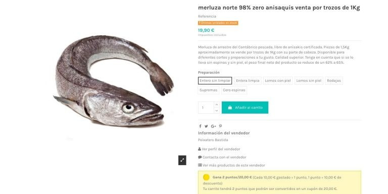 Uno de los productos de la pescadería que llevan los pescaderos Lorena Masedo y Josep Badia/ APROP ONLINE