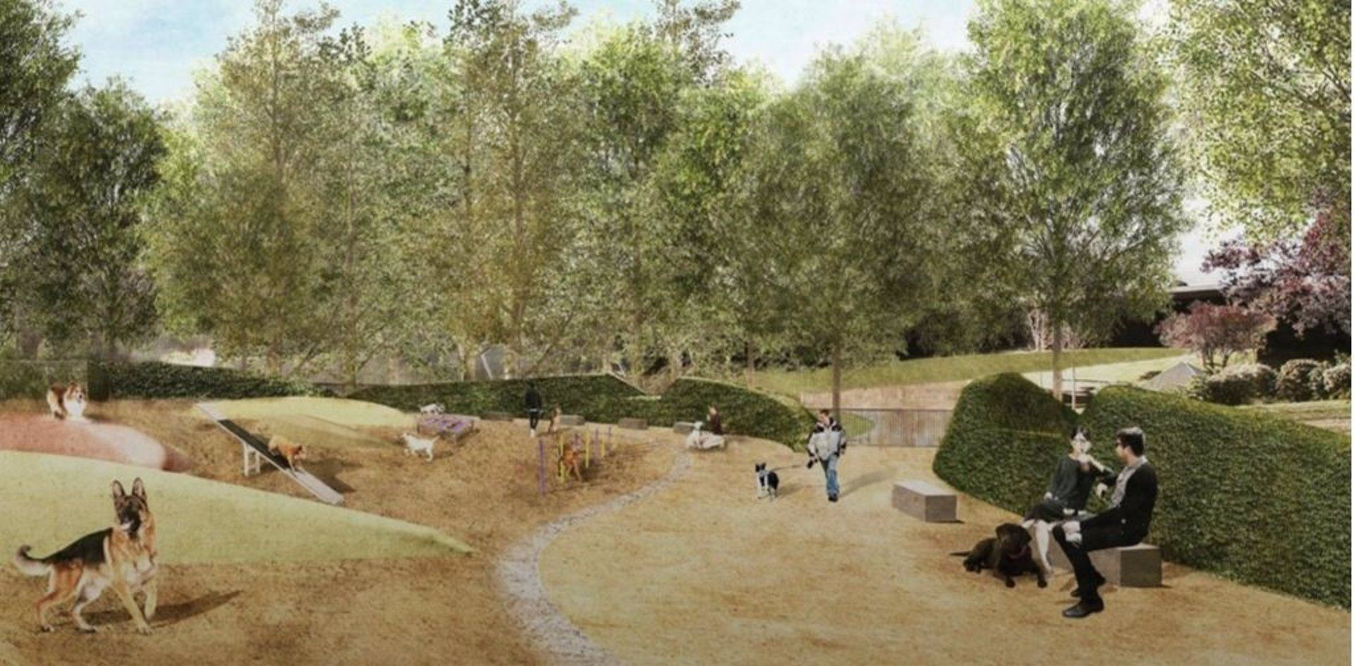 Proyección del Parque de l'Estació del Nord de Barcelona con un área de recreo para perros / AYUNTAMIENTO DE BARCELONA