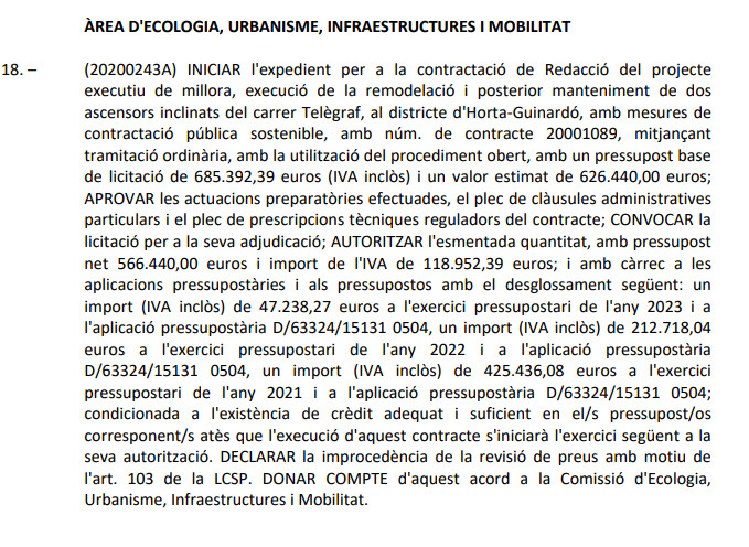 Presupuesto para la renovación de los ascensores del Guinardó / AYUNTAMIENTO DE BCN