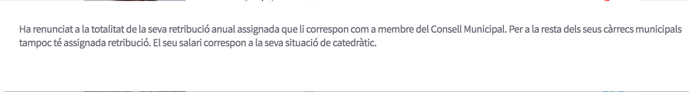 Texto de la página de transparencia municipal con la renuncia al sueldo de Subirats