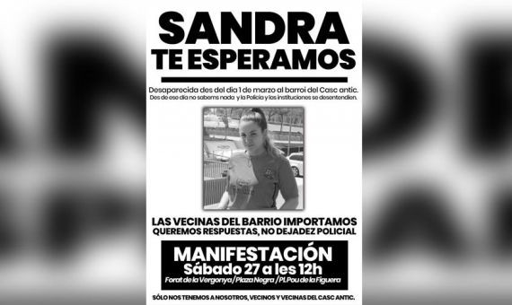 Cartel de la manifestación convocada por la desaparición de Sandra Plazas Prados / CEDIDA