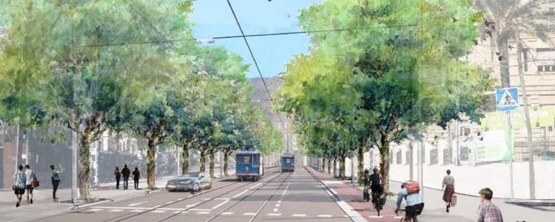 Render del futuro Tramvia Blau en la avenida del Tibidabo / TMB