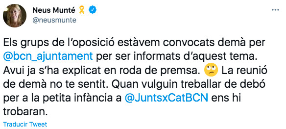 Tuit de Neus Munté crítico con el gobierno de Colau / TWITTER NEUS MUNTÉ