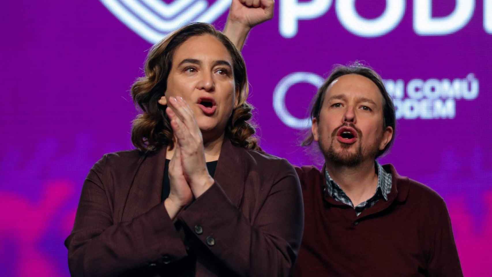 Ada Colau y Pablo Iglesias en un mitin / EFE