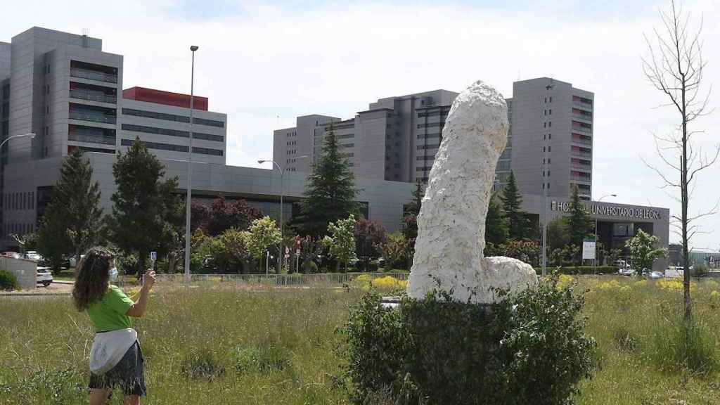 Gran escultura de arte urbano de simbología fálica en León / EFE