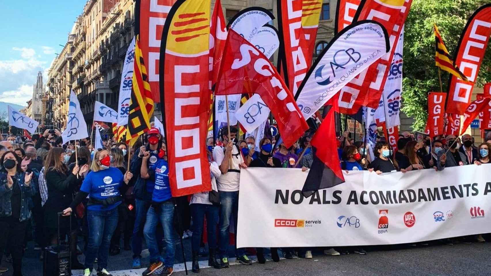 Manifestación en Barcelona contra los despidos planteados por la dirección del BBVA / Javier Pacheco - CCOO