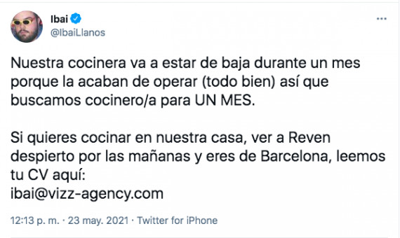 Ibai Llanos lanza una oferta de trabajo por Twitter / TWITTER