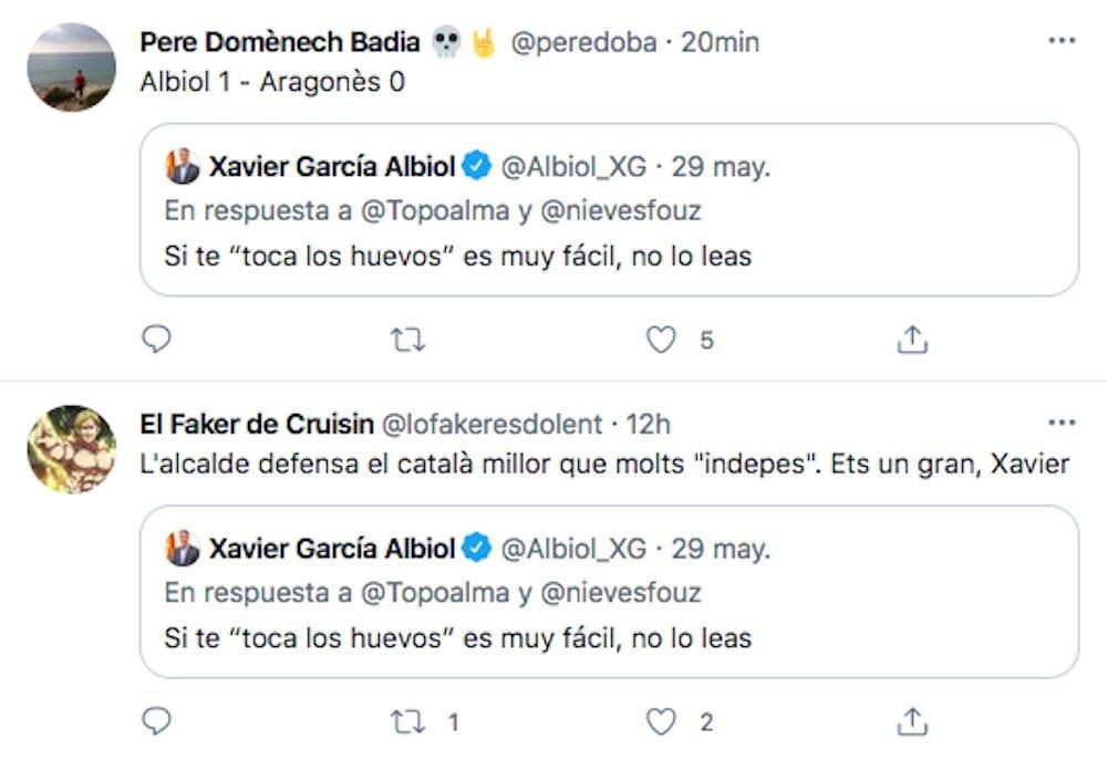 Tuits sobre la respuesta de Albiol a un hombre que lo atacó por hablar catalán / TWITTER