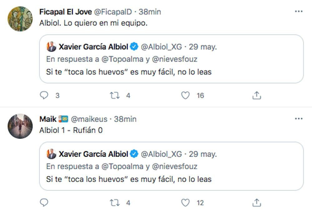 Tuits sobre la respuesta de Albiol a un hombre que lo atacó por hablar catalán / TWITTER