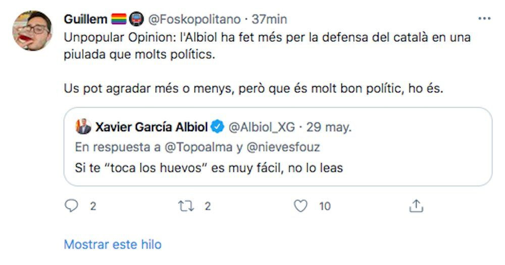 Algunos de los tuits sobre la respuesta de Albiol a un hombre que lo atacó por hablar catalán / TWITTER