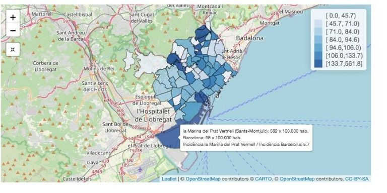 Incidencia de los casos de coronavirus en el barrio de La Marina del Prat Vermell / ASPB