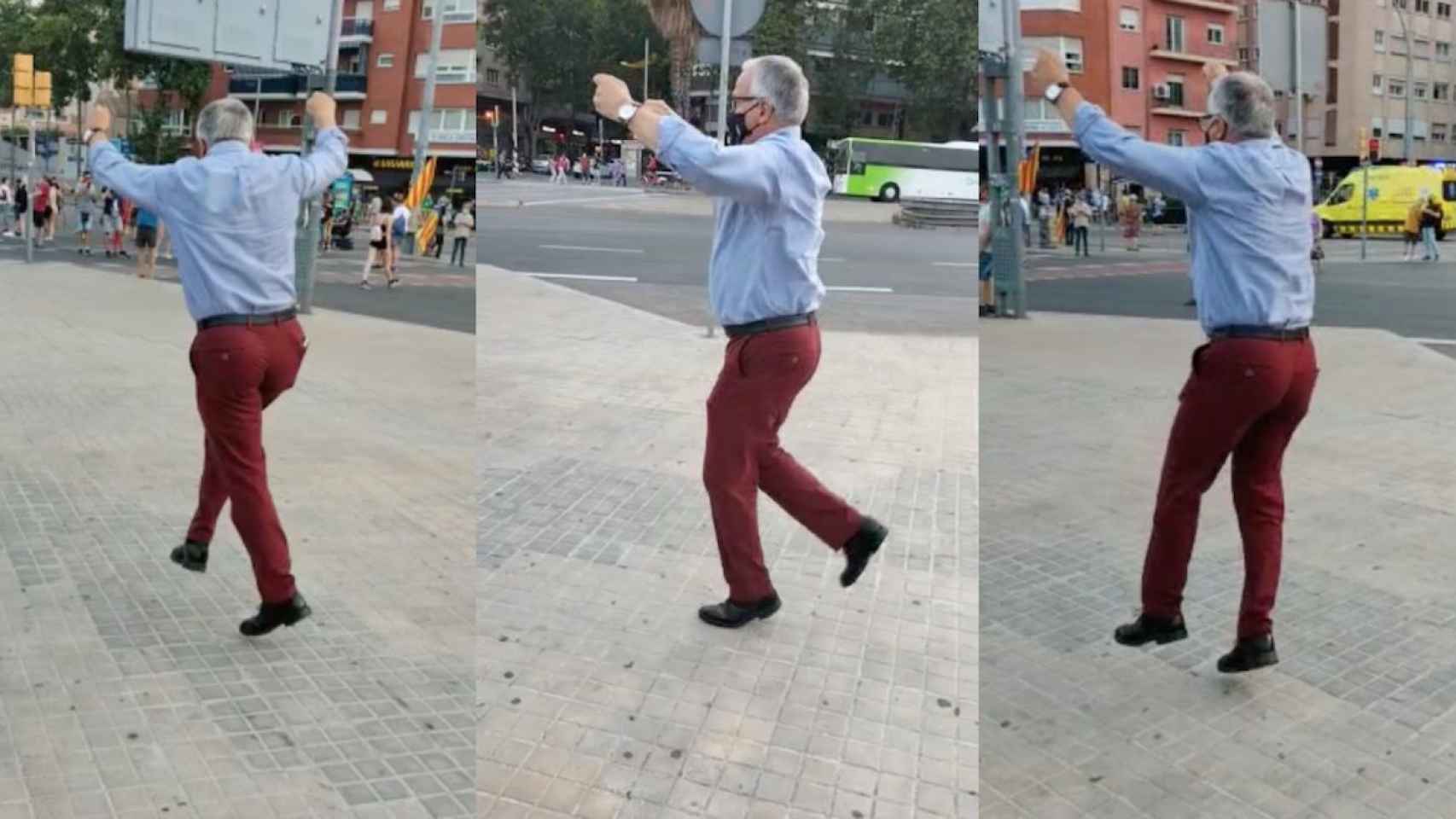 Capturas de pantalla del vídeo de Josep Bou bailando una sardana en el corte de la Meridiana / METRÓPOLI