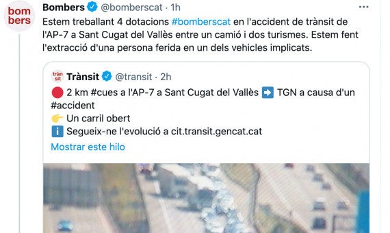 Mensaje de Twitter que han compartido los bomberos / TWITTER