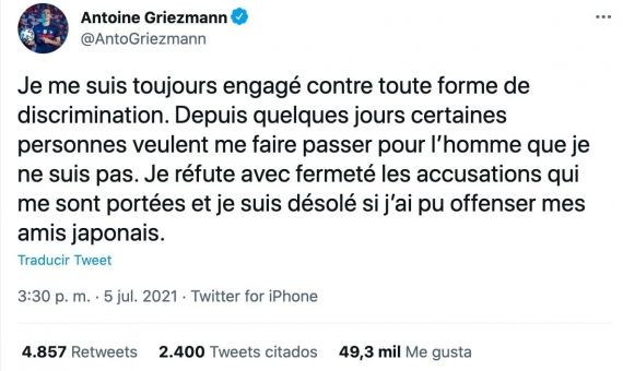 Disculpa de Griezmann en su perfil de Twitter / TWITTER