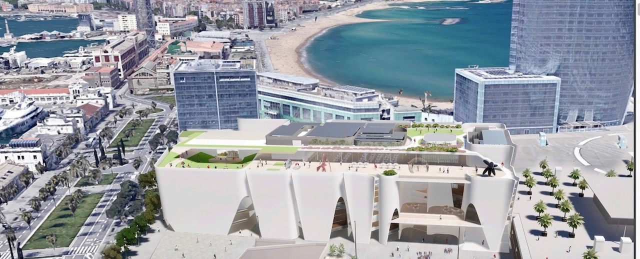 Render del museo Hermitage en el Port, junto a la parcela que ocuparía el Liceu a la derecha / CEDIDA