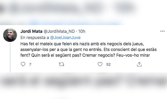  Respuesta de un internauta a la acusación de Joel Joan / TWITTER