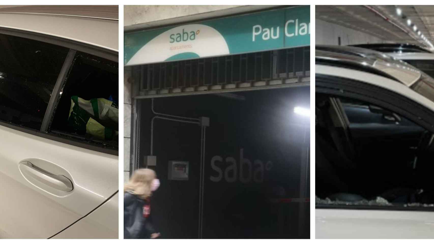 Coches con cristales rotos tras sufrir un robo o un intento de robo en parkings de Saba / METRÓPOLI ABIERTA