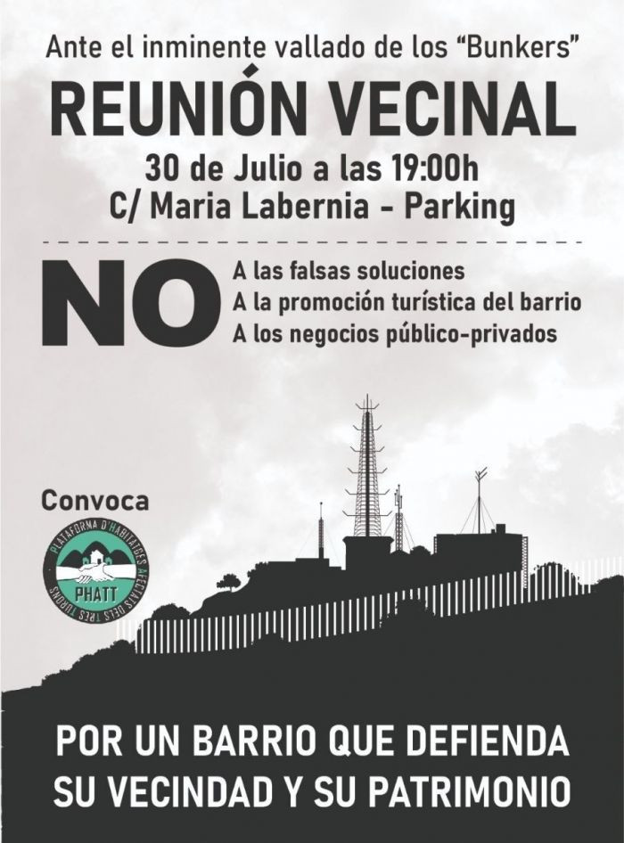 Cartel de los vecinos que están en contra del cierre de los búnkeres del Carmel / METRÓPOLI