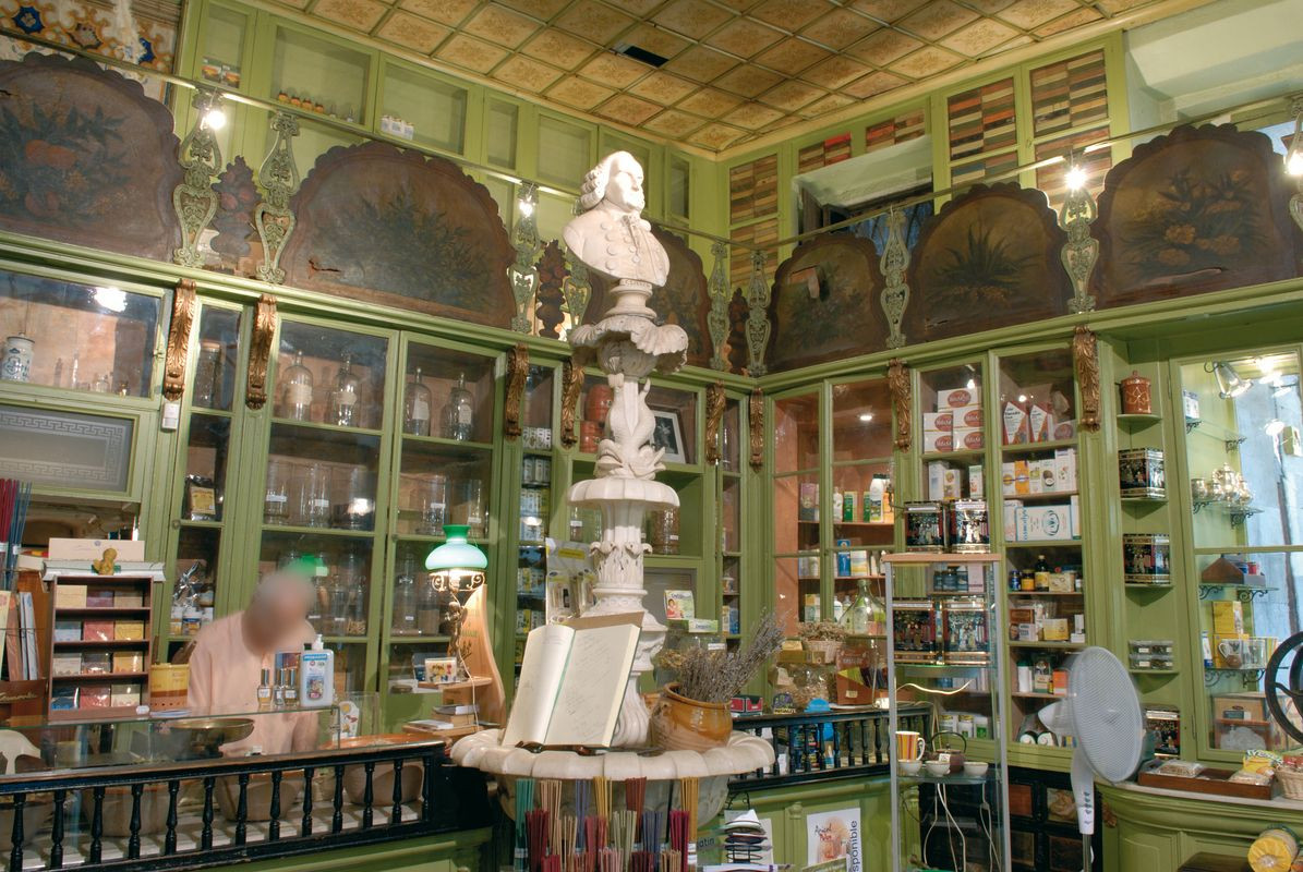 El interior de la Herboristería del Rei, con la fuente y el busto de Carl von Linné / AYUNTAMIENTO DE BARCELONA