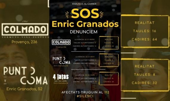 Cartel reivindicativo de la asociación SOS Enric Granados que carga contra algunos locales / SOS ENRIC GRANADOS