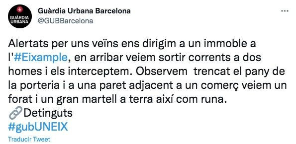 Tuit de la Guardia Urbana sobre los ladrones / TWITTER GUARDIA URBANA