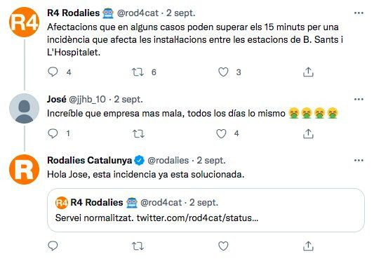 Quejas de los usuarios inundan el perfil de Twitter de Rodalies / REDES SOCIALES