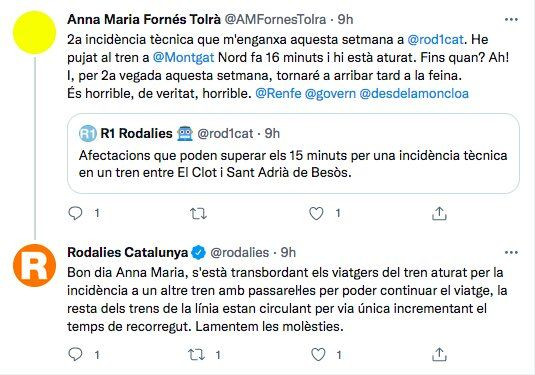 Quejas de los usuarios inundan el perfil de Twitter de Rodalies / REDES SOCIALES