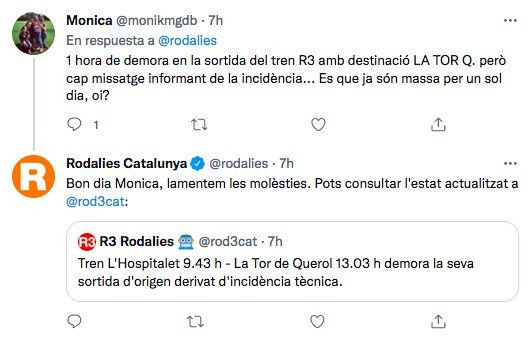 Quejas de los usuarios inundan el perfil de Twitter de Rodalies / REDES SOCIALES