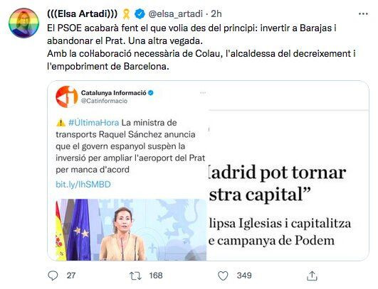 Elsa Artadi lamenta la no ampliación del Prat / TWITTER