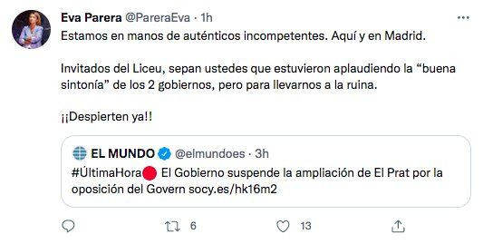 Eva Parera también se pronuncia sobre el anuncio de la Moncloa / TWITTER