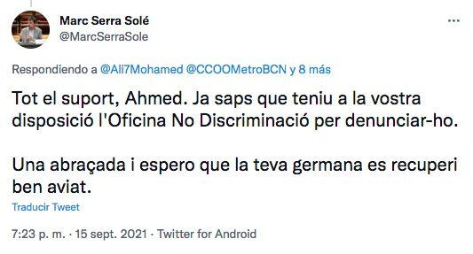 Reacción de Marc Serra a la denuncia del ataque racista a una niña / TWITTER