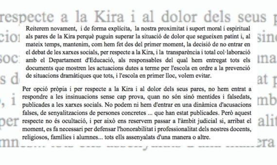 Fragmentos del comunicado de inicio de curso que hacen referencia a Kira / CEDIDA