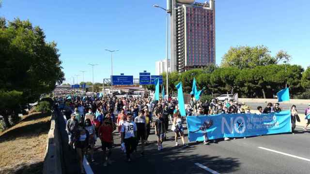 Una de las columnas de la manifestación llegando a Barcelona a la altura del Hospitalet / CUP