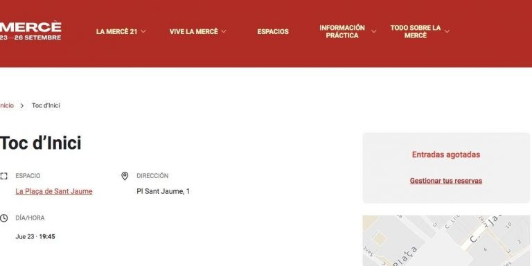 Página web de las entradas al 'Toc d'inici', ya agotadas / AYUNTAMIENTO DE BARCELONA