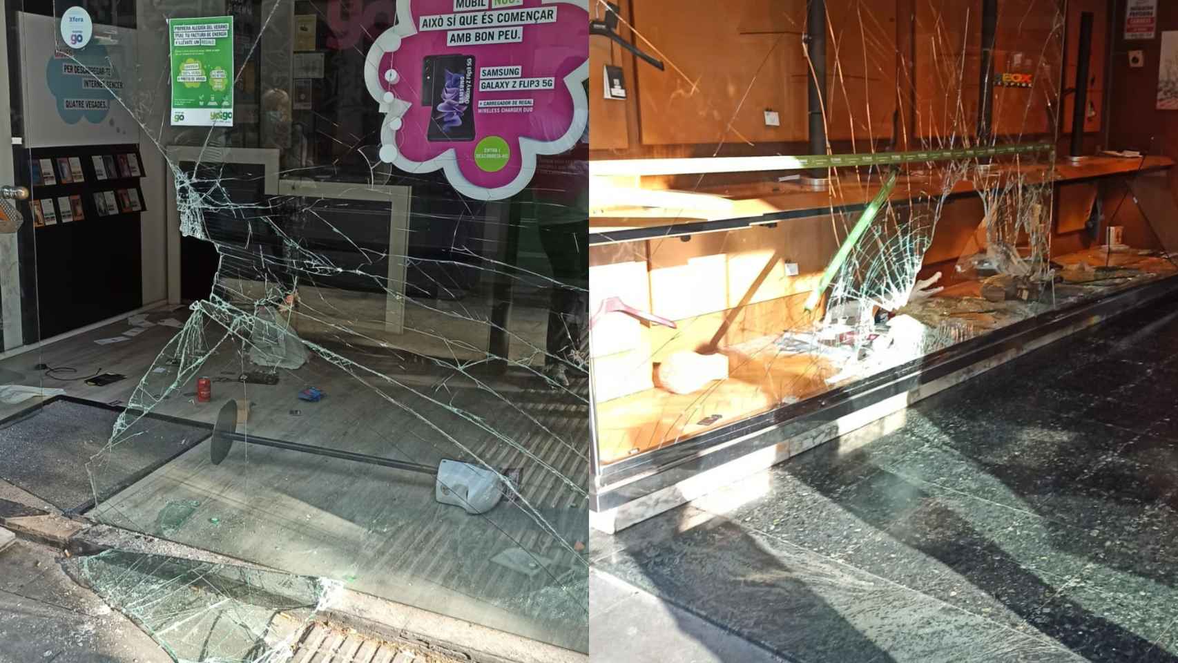 Destrozos en varios comercios durante el macrobotellón de la Mercè / RRSS