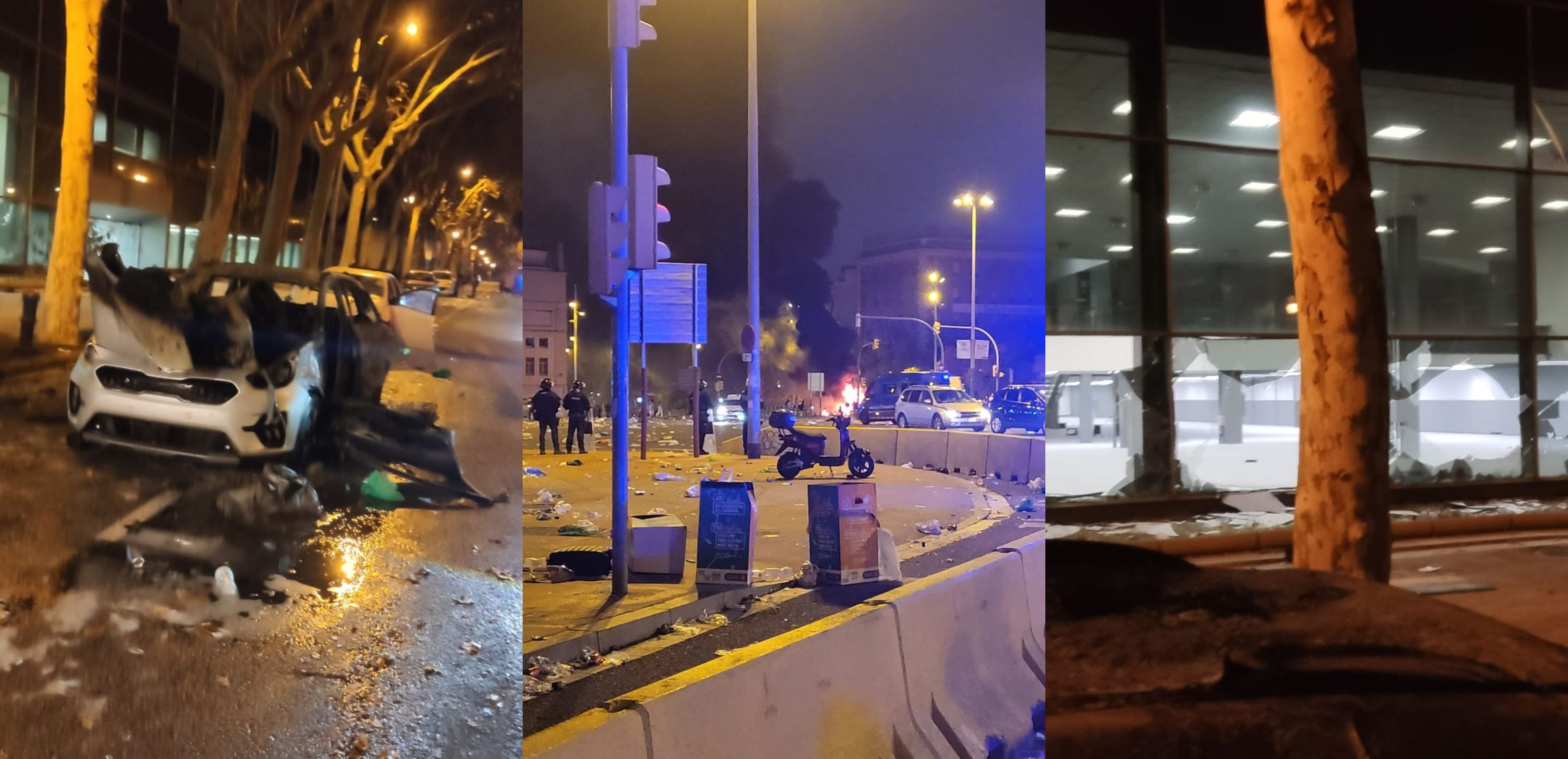 Destrozos en la plaza Espanya y en las calles adyacentes tras el macrobotellón / METRÓPOLI