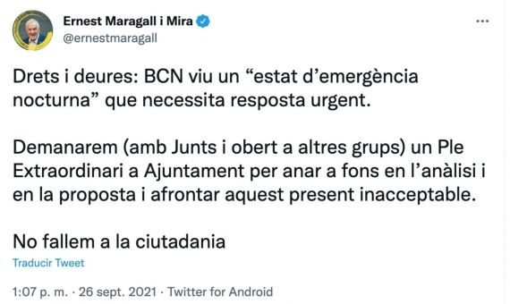 Tuit de Ernest Maragall / TWITTER