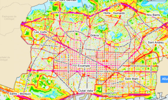 Captura de pantalla del mapa interactivo del ruido y la contaminación acústica / AYUNTAMIENTO DE BARCELONA