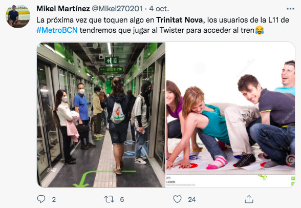 Tuit sobre el andén de Trinitat Nova / TWITTER MIKEL MARTÍNEZ