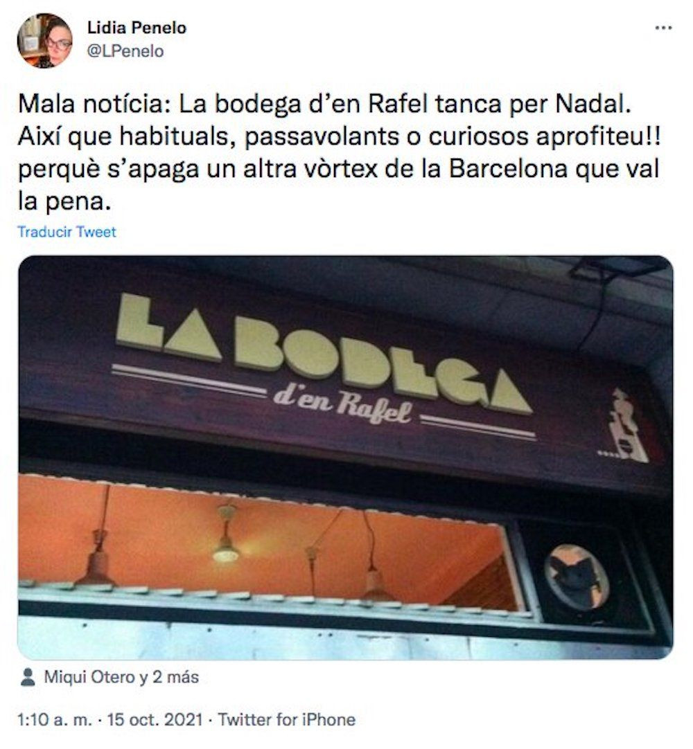 Tuit de una clienta alertado del cierre de La bodega d'en Rafel / REDES SOCIALES