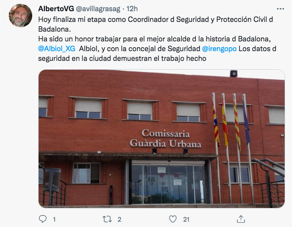 Tuit de Alberto Villagrasa, un cargo del PP en Badalona / TWITTER ALBERTO VILLAGRASA