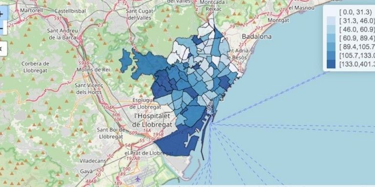 Mapa del coronavirus en Barcelona por barrios / ASPB