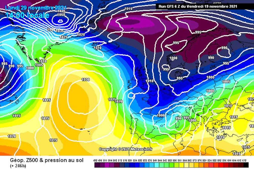 Mapa geopotencial 500hpa para el lunes 29 de noviembre / METEOCIEL