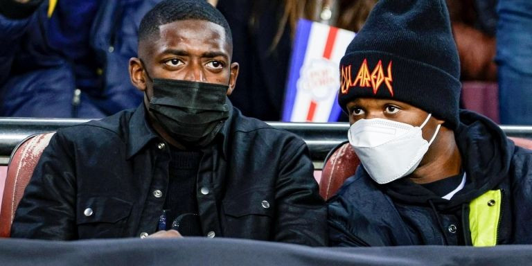 Ansu Fati y Ousmaen Dembélé, durante el partido entre el FC Barcelona y el RCD Espanyol / EFE