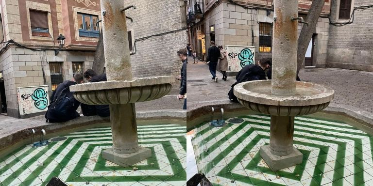 Imagen de la fuente de la plaza Sant Felip Neri tras un ataque vandálico / FEM GÒTIC